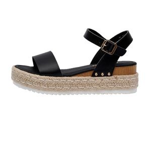 CUSHIONAIRE Mae Woven Espadrille Wedge Sandal- Black, Size 7 1/2, LIKE NEW!
